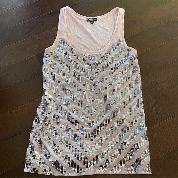 Express Tops - Express Light Pink Sequin Dressy Top M!